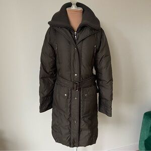 Steve by Searle Dark Army Green Duck Down Ribbed Knit Collar Puffer Coat Size S